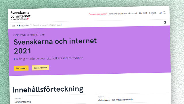 Skärmbild från webbsajten för Svenskarna och internet