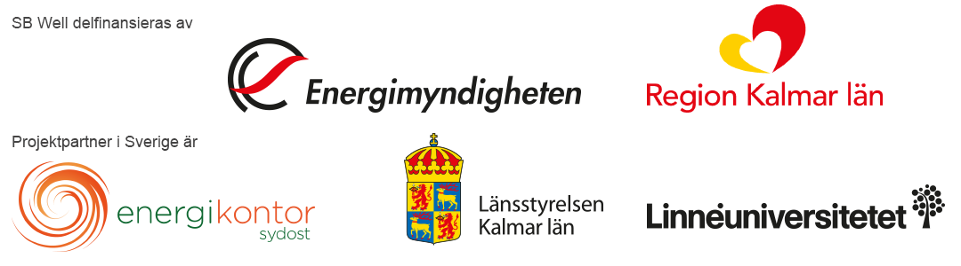 Loggor för Energimyndigheten, region Kalmar län, Energikontor Sydost, Länsstyrelsen Kalmar län och Linnéuniversitetet.