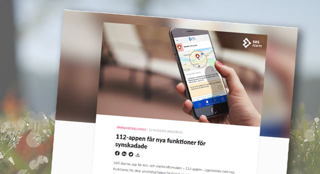 Skärmbild på nyheten om 112-appen