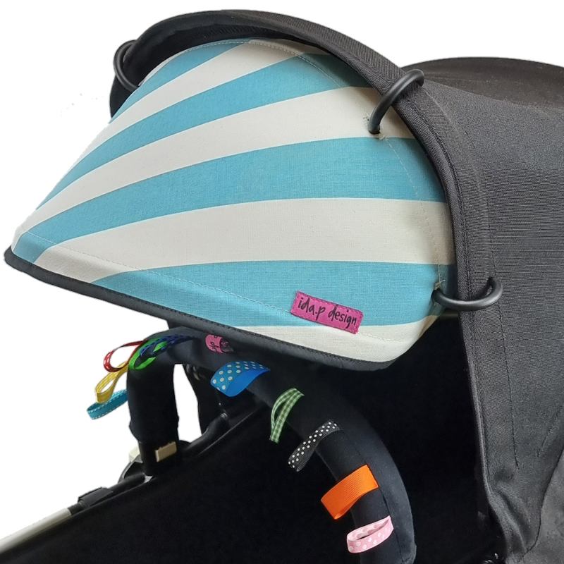 Solskydd barnvagn turkos randigt