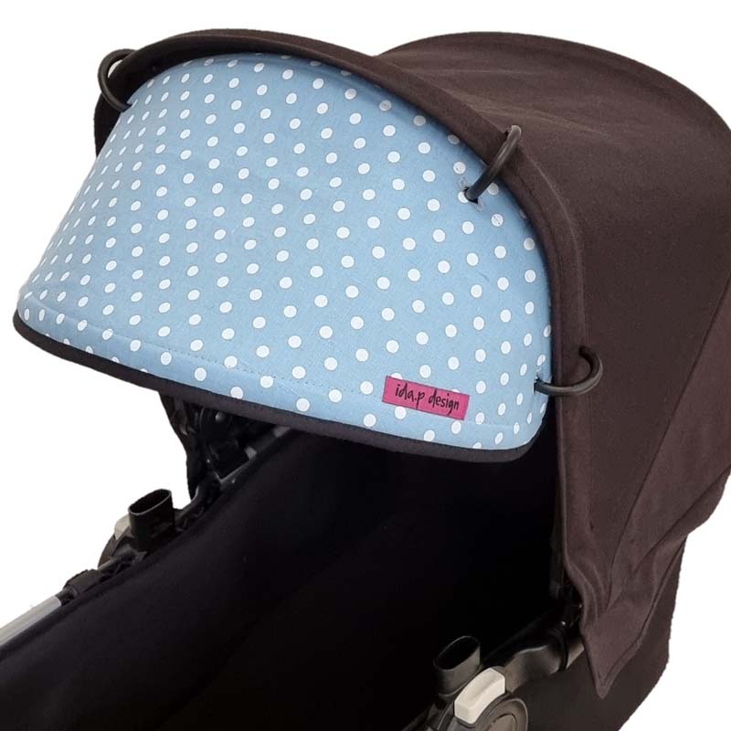 Solskydd till barnvagn blå prickigt